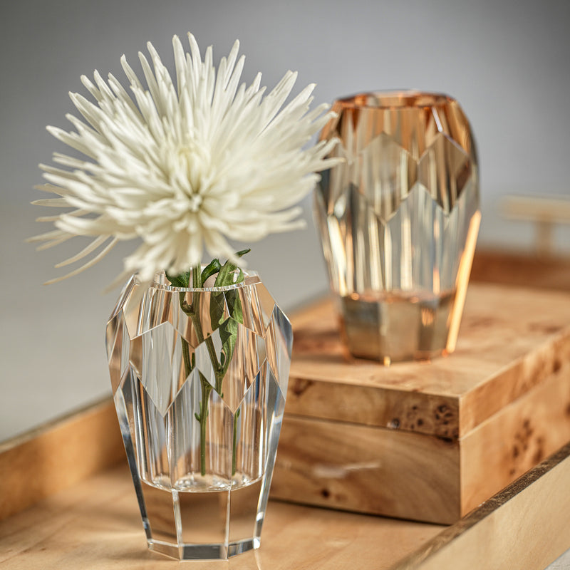 Zodax Chiasso 5" Tall Crystal Cut Glass Vase, Amber