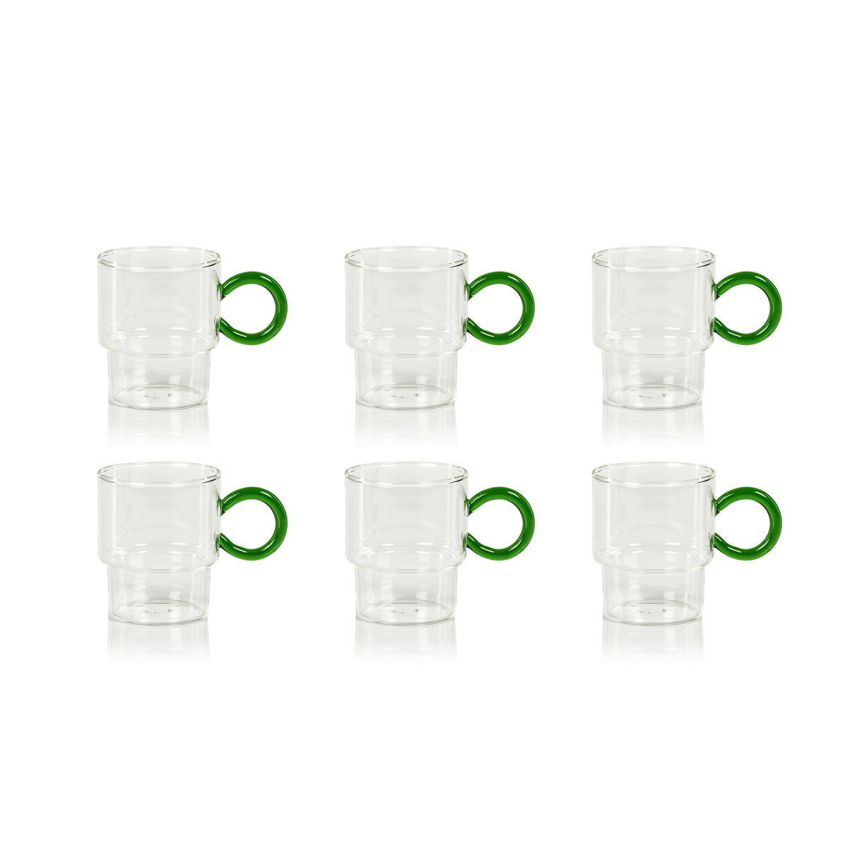 Zodax Barmann 6-Piece Set Tea & Coffee Glass with Handle, Green