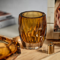Zodax Giacomo Hand Made Cut Polished Glass Vase/Hurricane, Amber