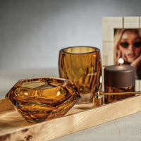 Zodax Giacomo Hand Made Cut Polished Glass Vase/Hurricane, Amber