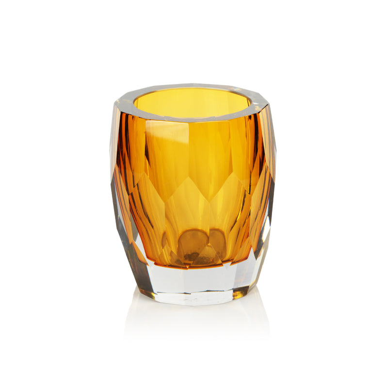 Zodax Giacomo Hand Made Cut Polished Glass Vase/Hurricane, Amber