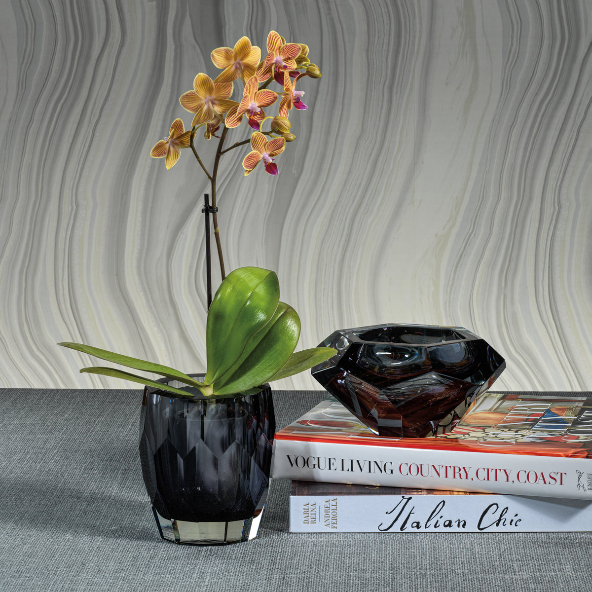 Zodax Giacomo Hand Made Cut Polished Glass Vase/Hurricane, Smoke