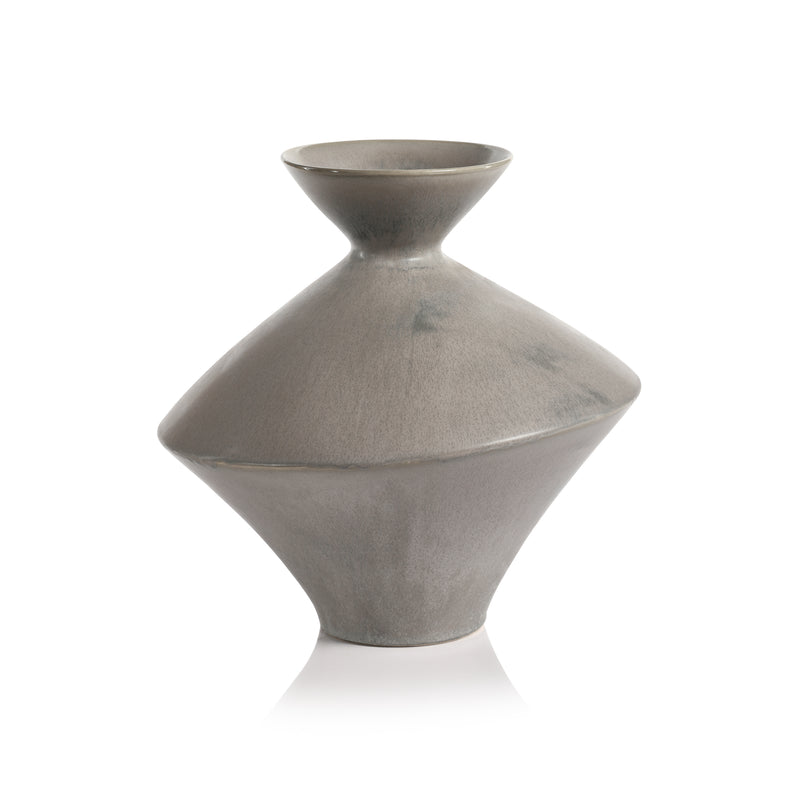Zodax Boras 13.75" Tall Stoneware Vase, Gray Tone
