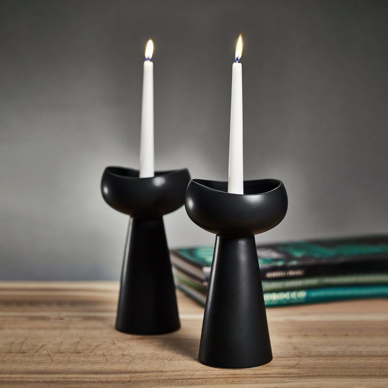 Zodax Leanna Ceramic Taper / Pillar Candle Holder, Black