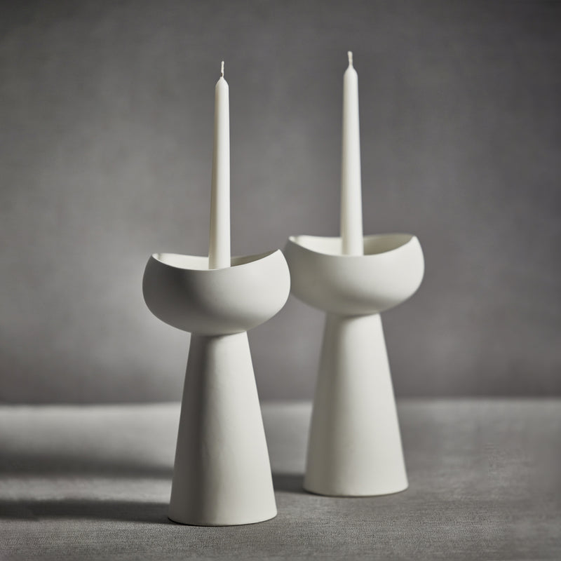 Zodax Leanna Ceramic Taper / Pillar Candle Holder, White