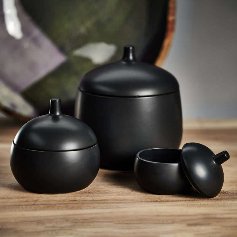 Zodax Cato 7.75-Inch Tall Ceramic Canister, Black