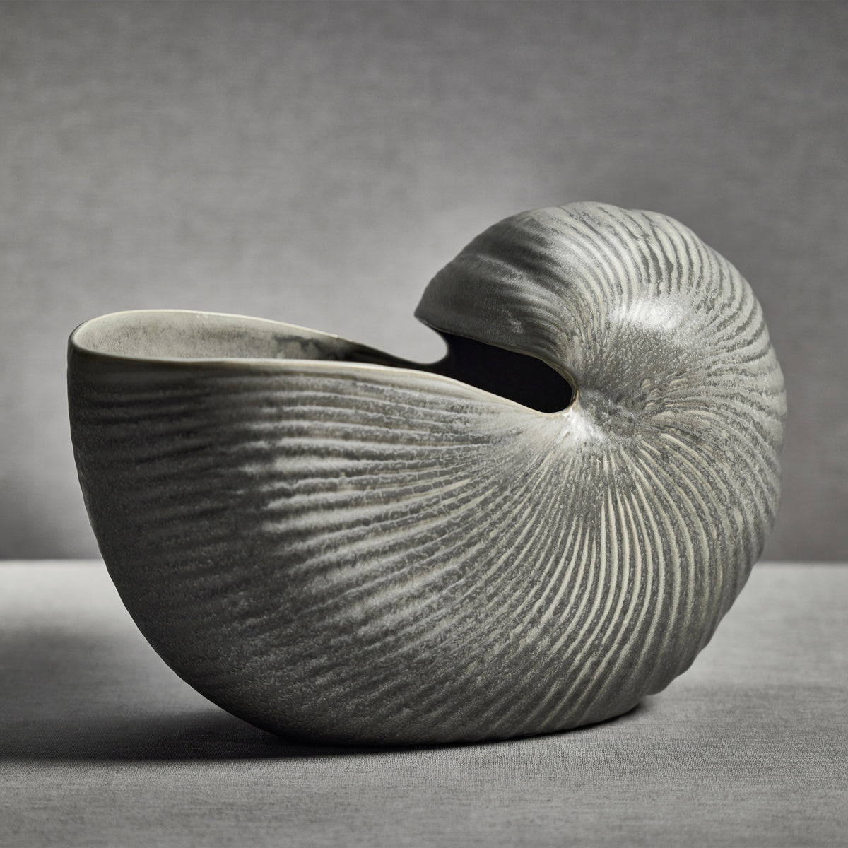 Zodax Majuro 18.5" Long Stoneware Nautilus Shell Vase, Gray Tone