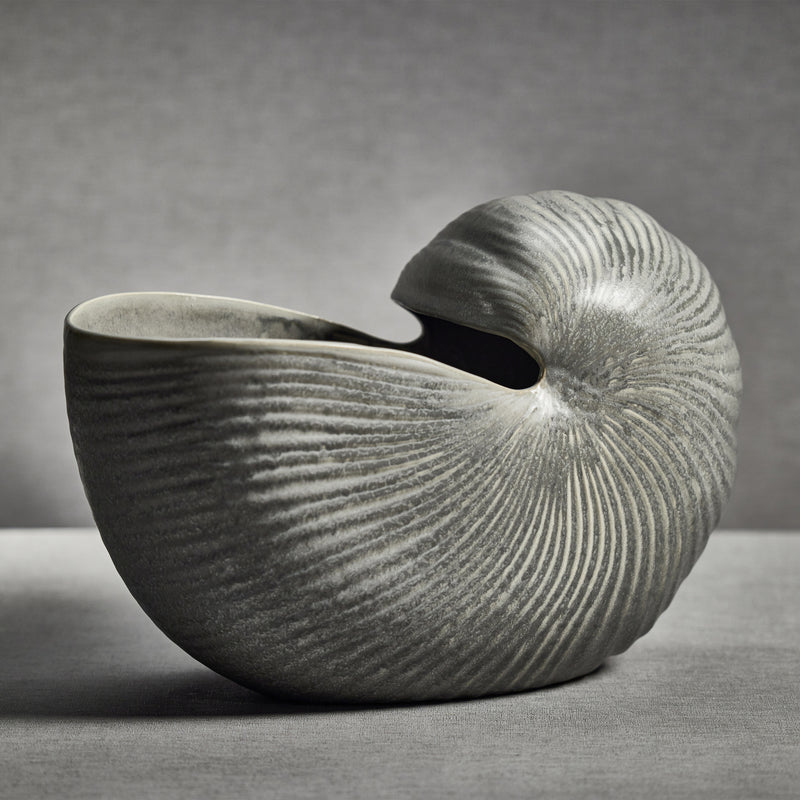 Zodax Majuro 18.5" Long Stoneware Nautilus Shell Vase, Gray Tone