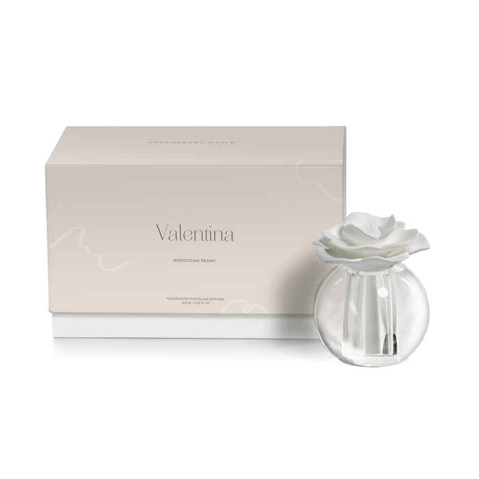 Silver flower-shaped diffuser with 'Valentina' branding on a white background