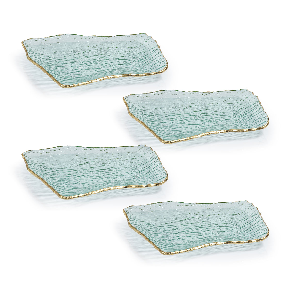 Zodax Cassiel Rectangular Organic Shape Plates with Jagged Gold Rim,  Small , Set of 4