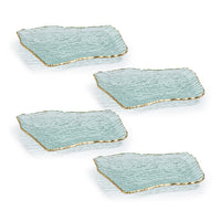 Zodax Cassiel Rectangular Organic Shape Plates with Jagged Gold Rim,  Small , Set of 4