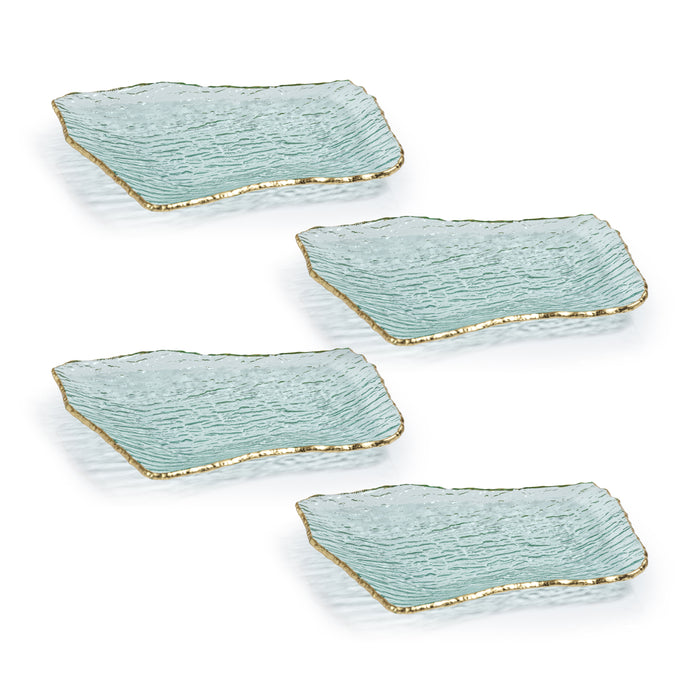 Zodax Cassiel Rectangular Organic Shape Plates with Jagged Gold Rim,  Small , Set of 4