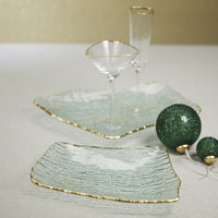 Zodax Cassiel Rectangular Organic Shape Plates with Jagged Gold Rim, Large, Set of 4