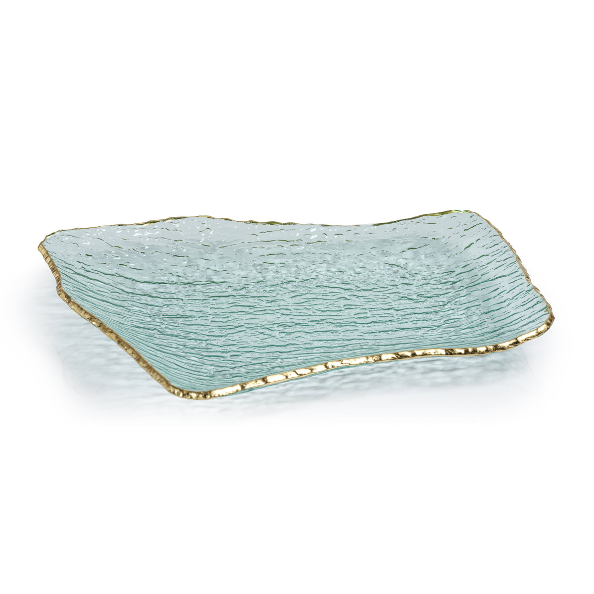 Zodax Cassiel Rectangular Organic Shape Plates with Jagged Gold Rim, Large, Set of 4