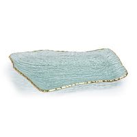 Zodax Cassiel Rectangular Organic Shape Plates with Jagged Gold Rim, Large, Set of 4