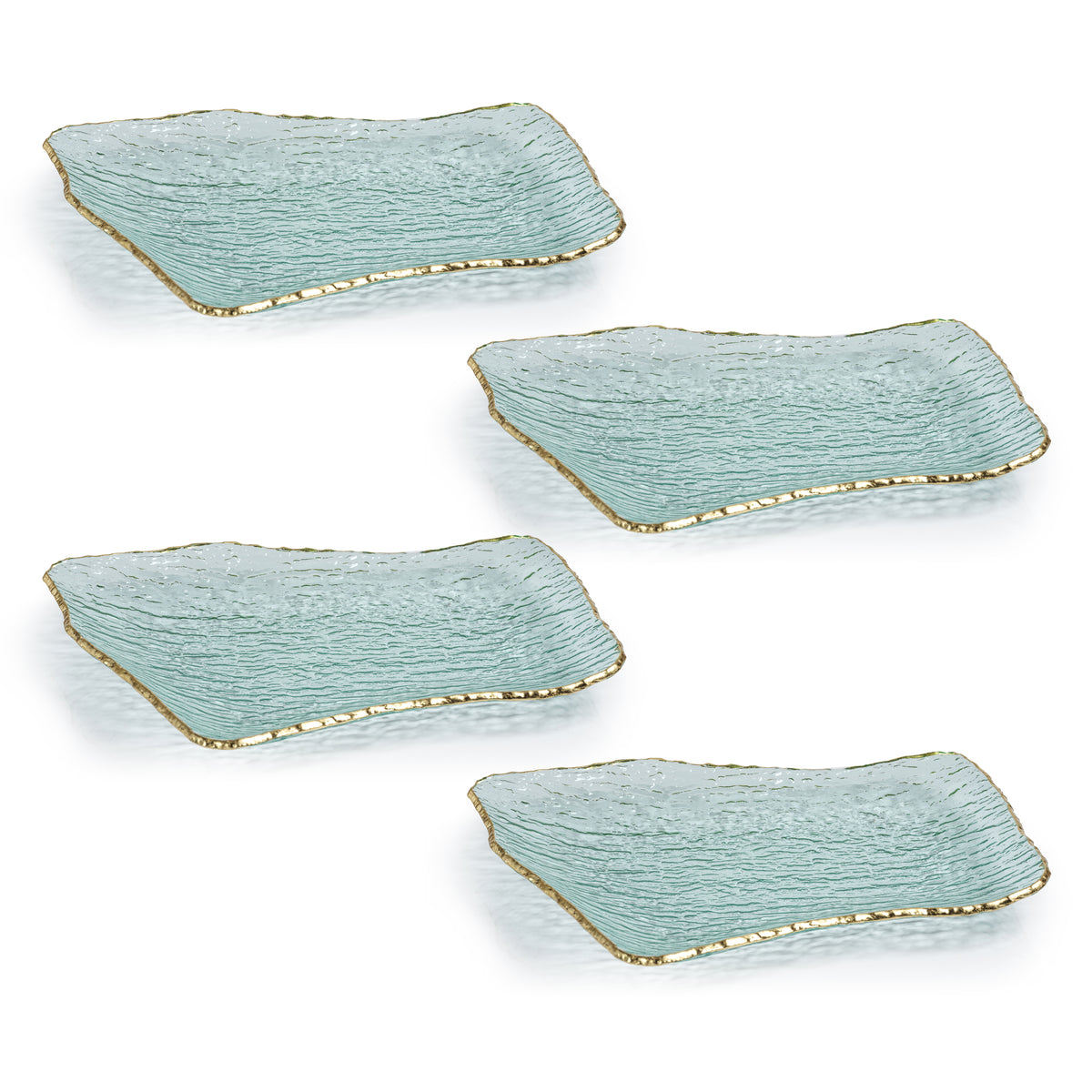 Zodax Cassiel Rectangular Organic Shape Plates with Jagged Gold Rim, Large, Set of 4