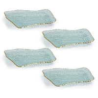 Zodax Cassiel Rectangular Organic Shape Plates with Jagged Gold Rim, Large, Set of 4