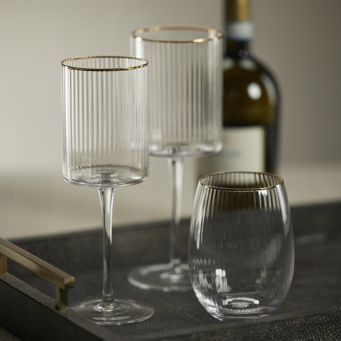 Zodax Ottica White Wine Glasses with Gold Rim, Set of 4