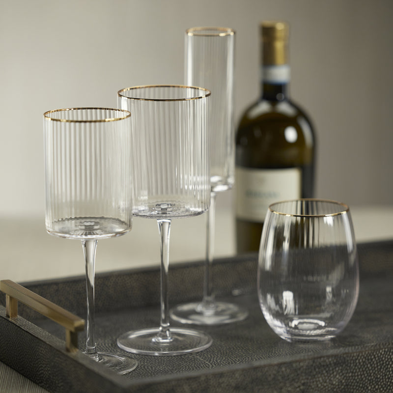 Zodax Ottica White Wine Glasses with Gold Rim, Set of 4