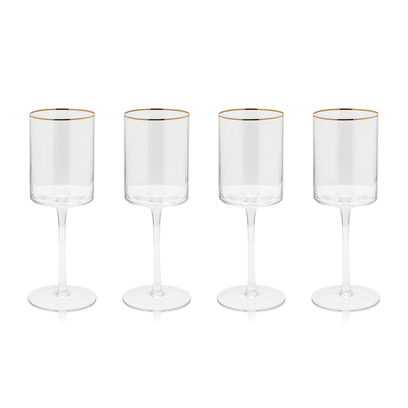 Zodax Ottica White Wine Glasses with Gold Rim, Set of 4