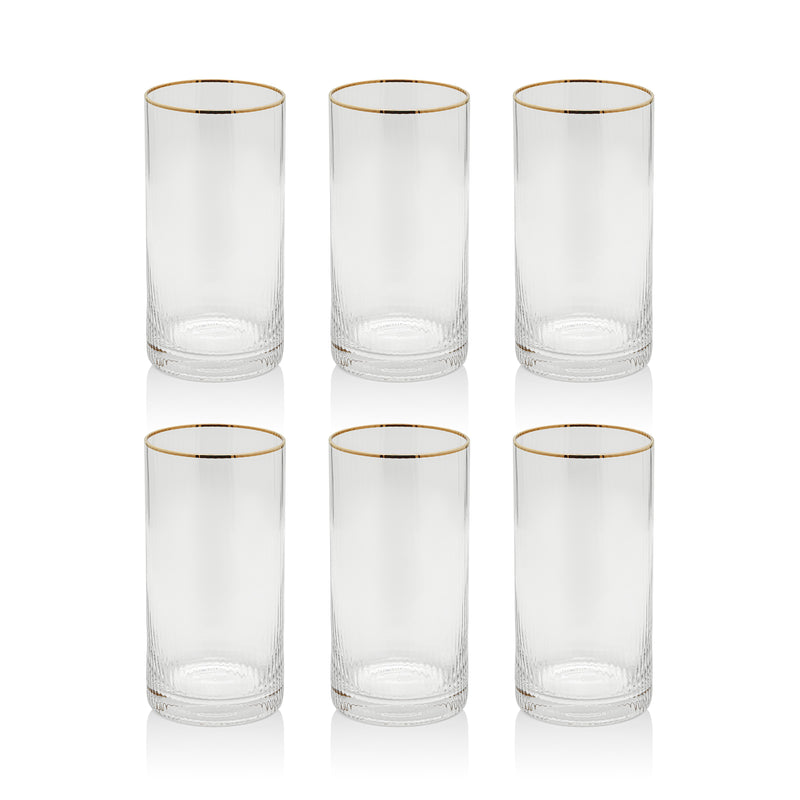 Zodax Optic Highball Glasses with Gold Rim, Set of 6