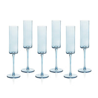 Zodax Foligno Champagne Flutes, Light Blue, Set of 6