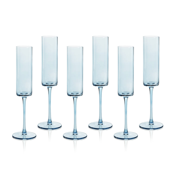 Zodax Foligno Champagne Flutes, Light Blue, Set of 6