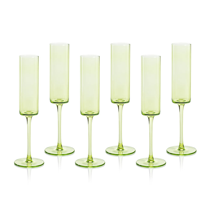 Zodax Foligno Champagne Flutes, Light Green, Set of 6