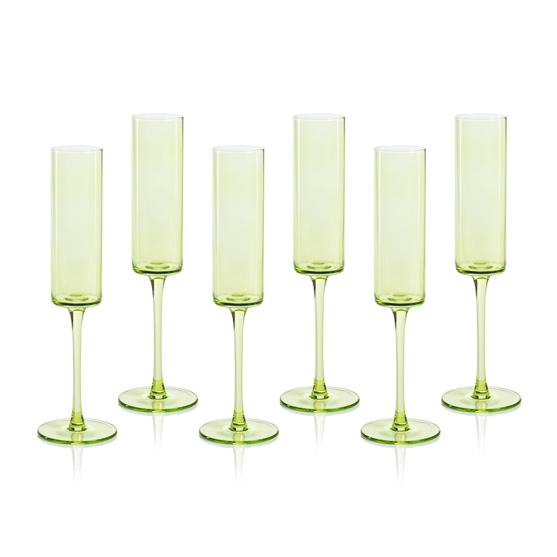 Zodax Foligno Champagne Flutes, Light Green, Set of 6