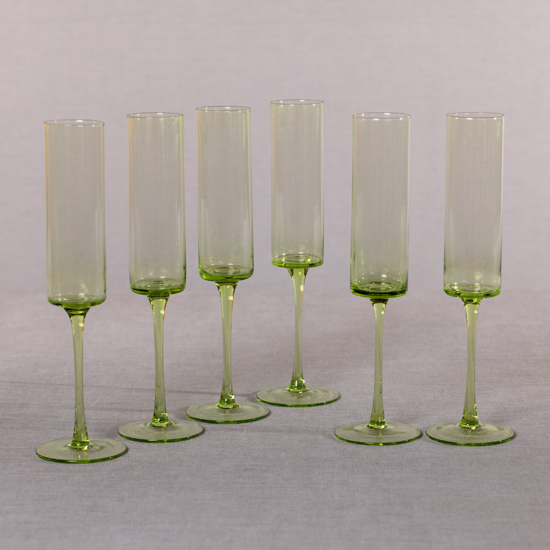 Zodax Foligno Champagne Flutes, Light Green, Set of 6