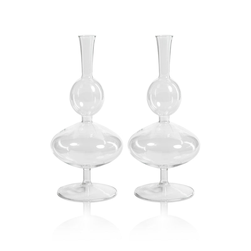 Zodax Lillee Glass Footed Vases, Double-5" x 11.25", Set of 2