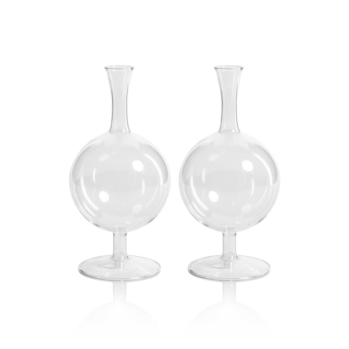 Zodax Lillee Glass Footed Vases, Round- 3" x 7.25", Set of 2