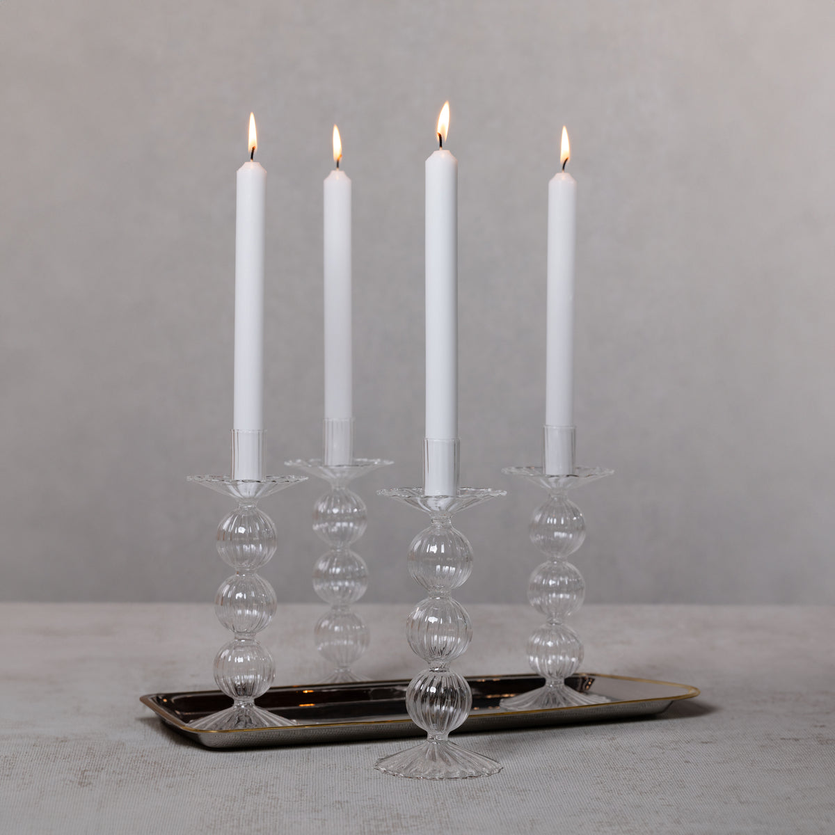 Zodax Lorena 8.75" Glass Taper Candle Holders, Set of 4