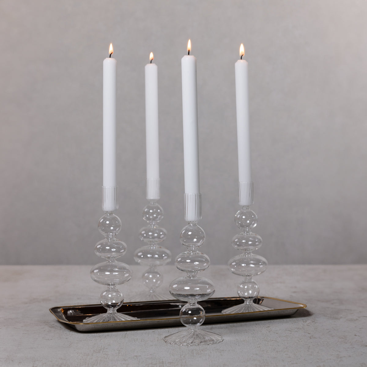 Zodax Tancredi 8.75" Glass Taper Candle Holders, Set of 4