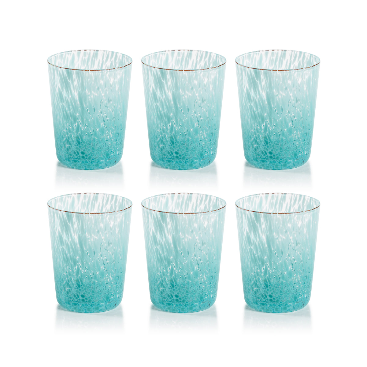 Zodax Willa Speckled Glass Tumblers, Aqua, Set of 6