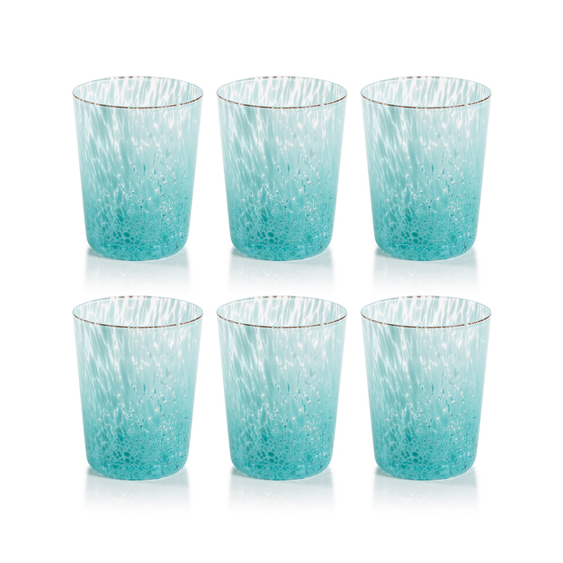 Zodax Willa Speckled Glass Tumblers, Aqua, Set of 6