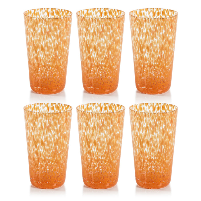Zodax Willa Speckled Highball Glasses, Orange, Set of 6