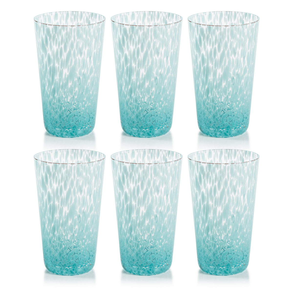 Zodax Willa Speckled Highball Glasses, Aqua, Set of 6