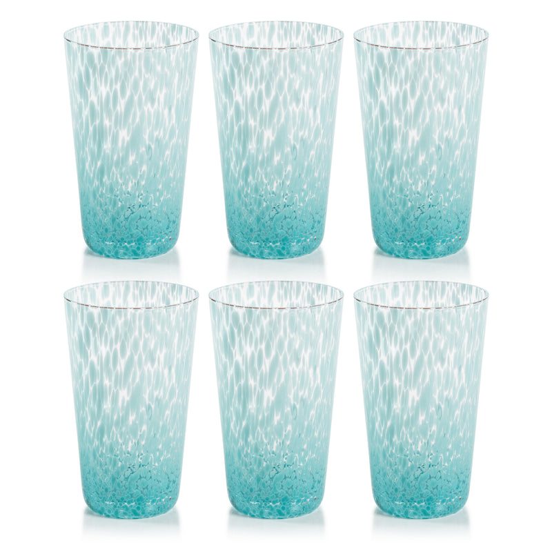 Zodax Willa Speckled Highball Glasses, Aqua, Set of 6