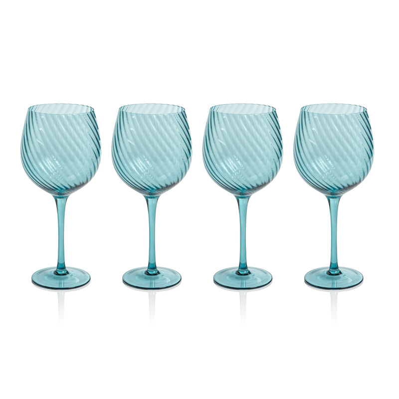 Zodax Sesto Optic Swirl Red Wine Glasses, Blue, Set of 4