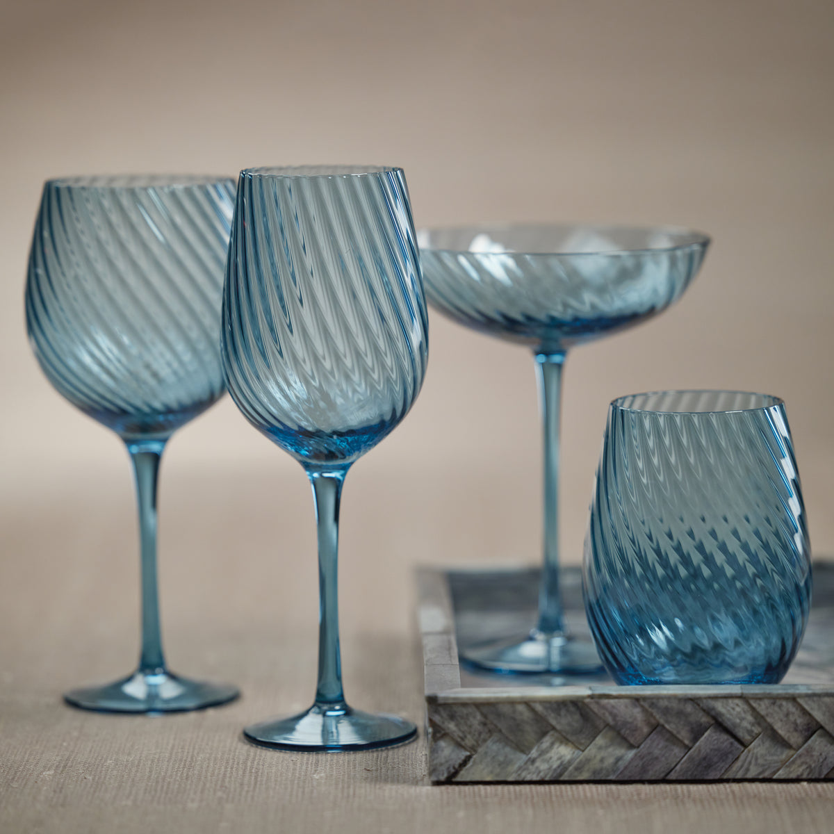 Zodax Sesto Optic Swirl White Wine Glasses, Blue, Set of 4