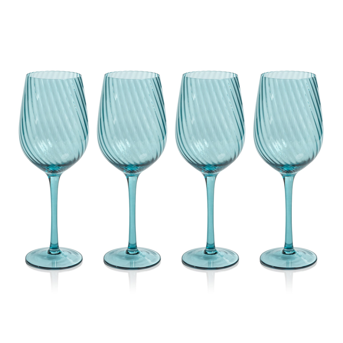 Zodax Sesto Optic Swirl White Wine Glasses, Blue, Set of 4