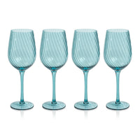 Zodax Sesto Optic Swirl White Wine Glasses, Blue, Set of 4