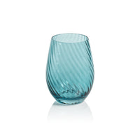 Zodax Sesto Optic Swirl Stemless Glasses, Blue, Set of 4