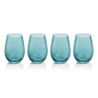 Zodax Sesto Optic Swirl Stemless Glasses, Blue, Set of 4