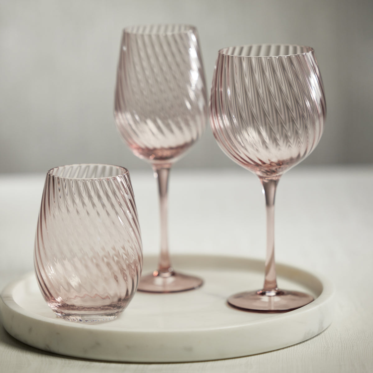 Zodax Sesto Optic Swirl Stemless Glasses, Lilac, Set of 4