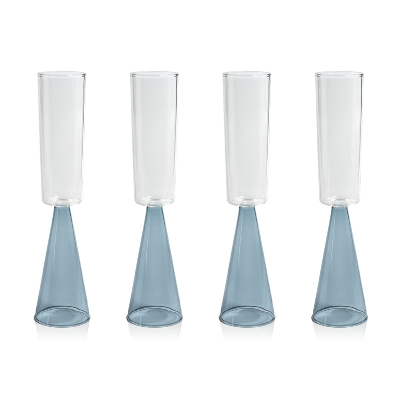 Zodax Viterbo Champagne Flutes, Blue, Set of 4