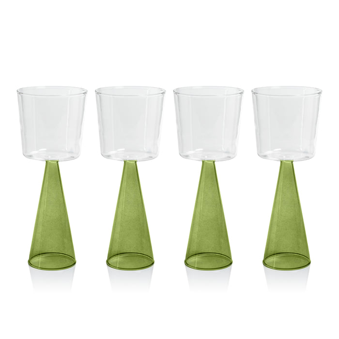 Zodax Viterbo Wine Red Wine Glasses, Green, Set of 4