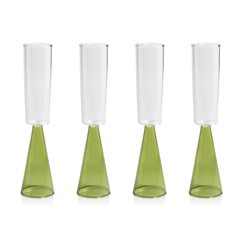 Zodax Viterbo Champagne Flutes, Green, Set of 4