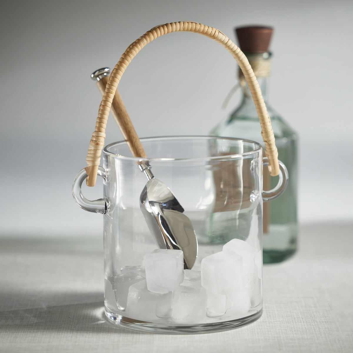 Zodax Budva Glass Ice Bucket / Wine Cooler with Rattan Handle